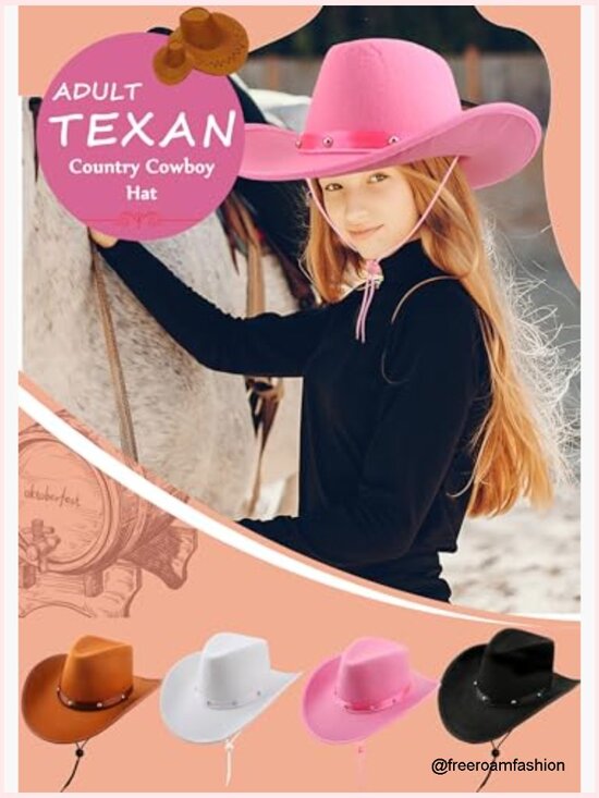 4 Pack Felt Cowboy Hats with Neck Drawstring for Western Party Costume main image 7